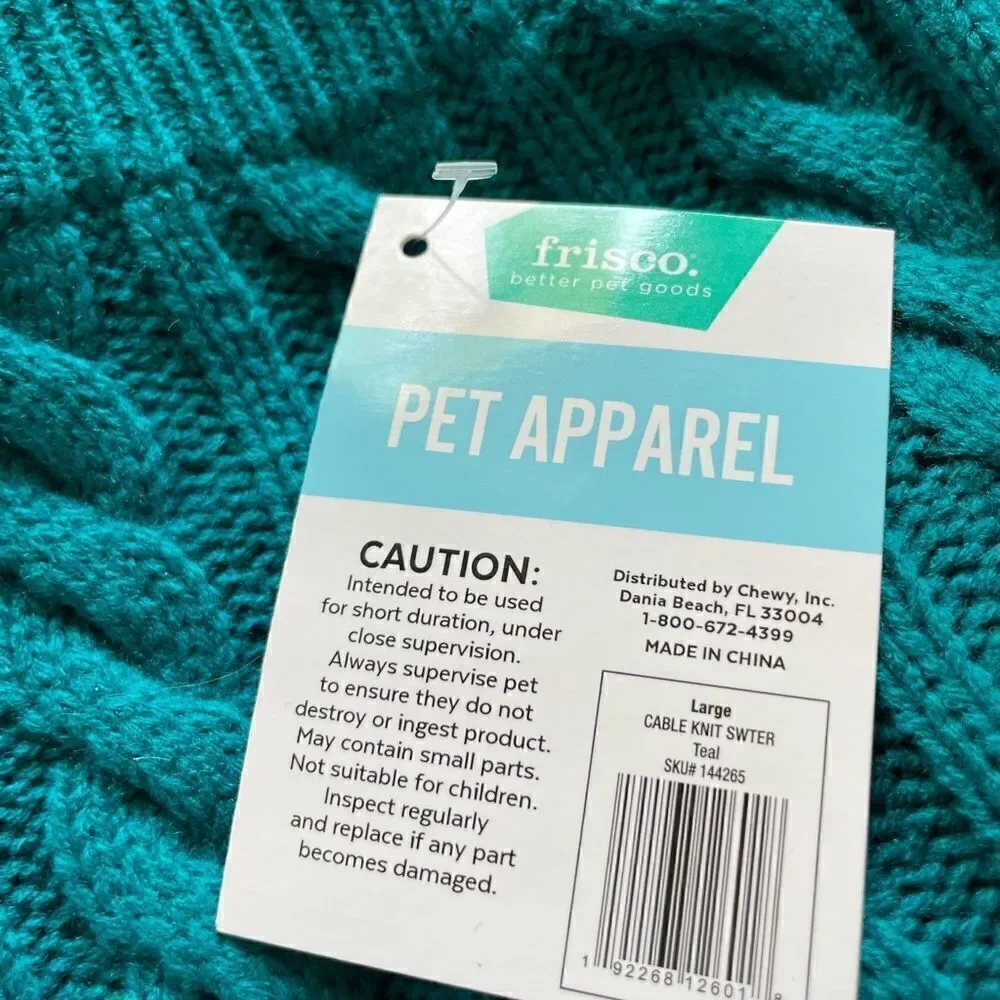 Frisco Pet Sweater Teal Color Size Large